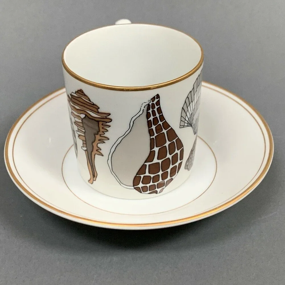 Neiman Marcus by Fitz and Floyd‎ FF Gold Trim Brown Shells Tea Cup & Saucer
